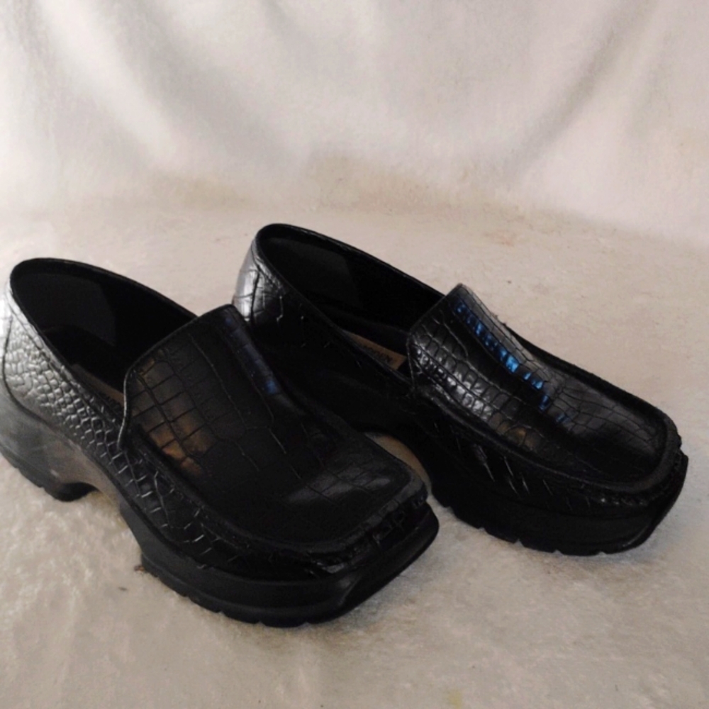 Steve Madden Faux Croc Leather Loafer Shoes Black Georgia Womens Size 7.5